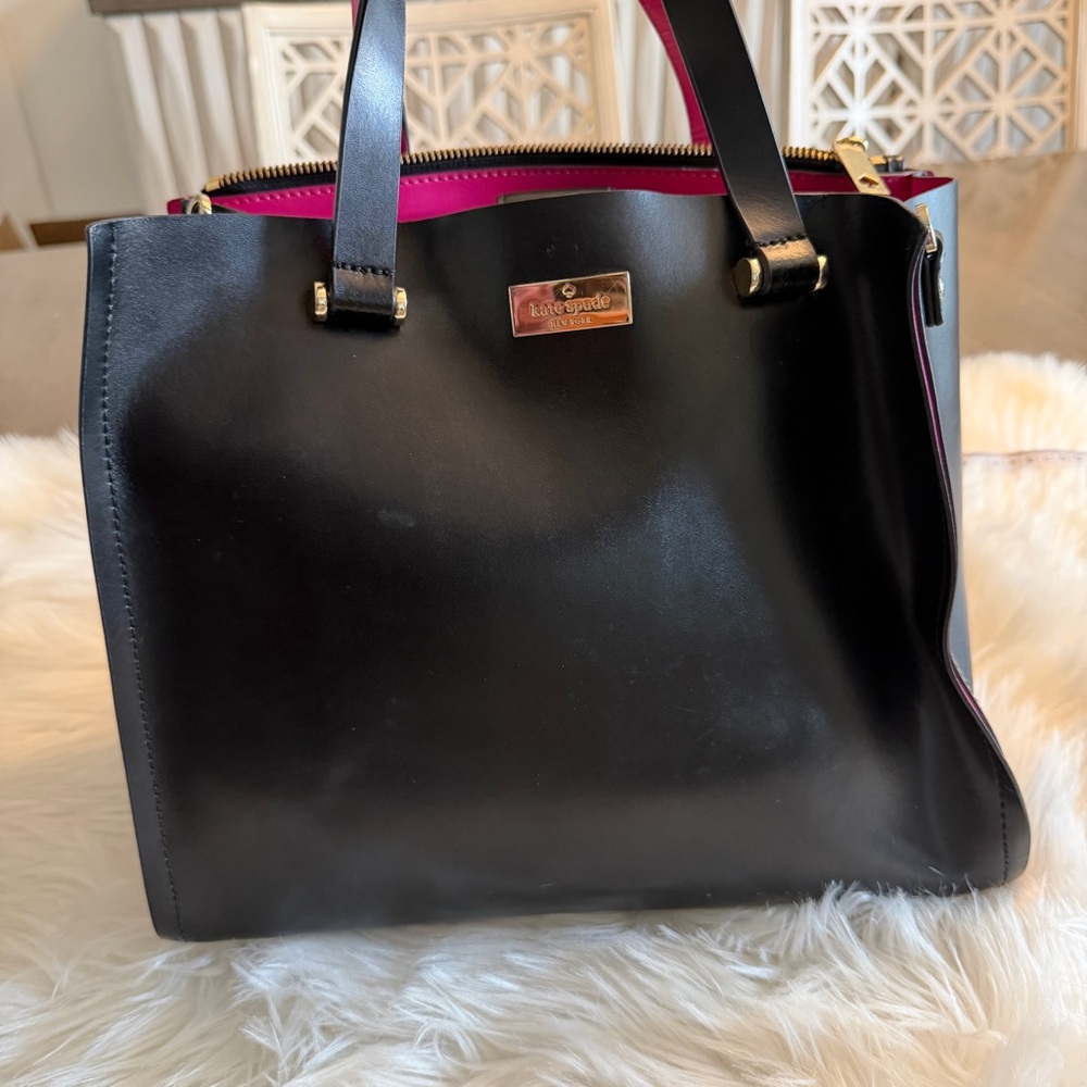 Kate Spade $378 Arbour Hill Kyra Black Sweetheart Pink Leather Handbag